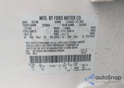 2008 Ford Edge Sel from USA, damaged, VIN 2FMDK48C98BA72998